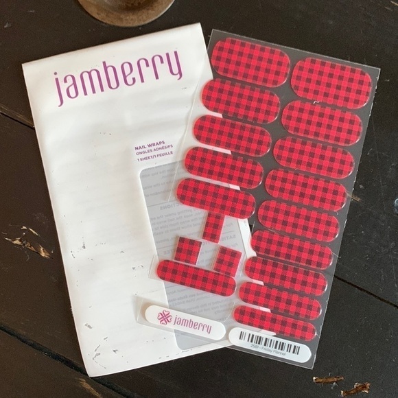 JAMBERRY Partial Sheet Red and Black Buffalo Plaid Nail Wraps - Friday Flannel - Picture 2 of 12